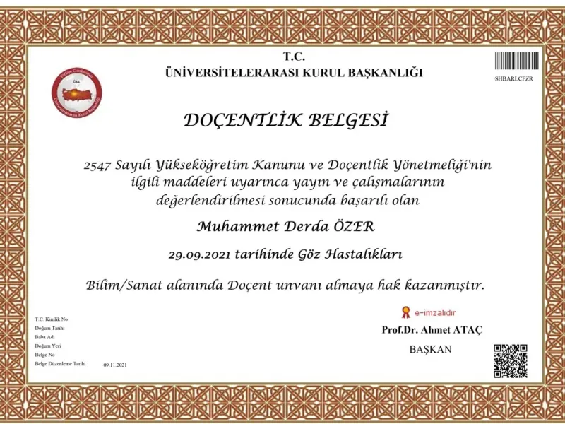 Doçentlik · Associate Professor — 2021